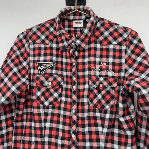 Vintage Harley-Davidson Embroidered Red/Black Plaid Flannel Button Down.Shirt L - Picture 2 of 14